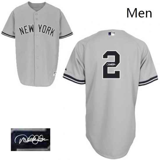Mens Majestic New York Yankees 2 Derek Jeter Authentic Grey Road Autographed MLB Jersey